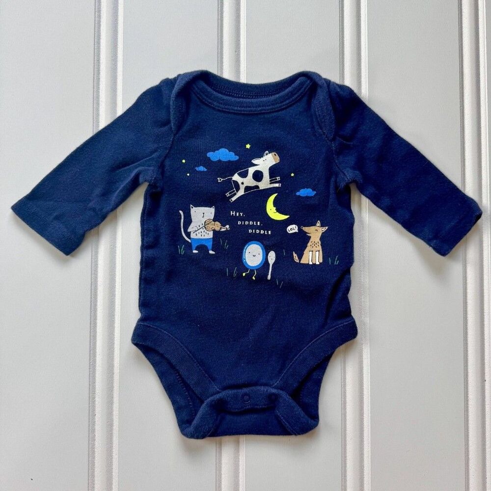 4/$10 - Gap "Hey Diddle, Diddle" Cotton Newborn Baby Long Sleeve Onesie Bodysuit